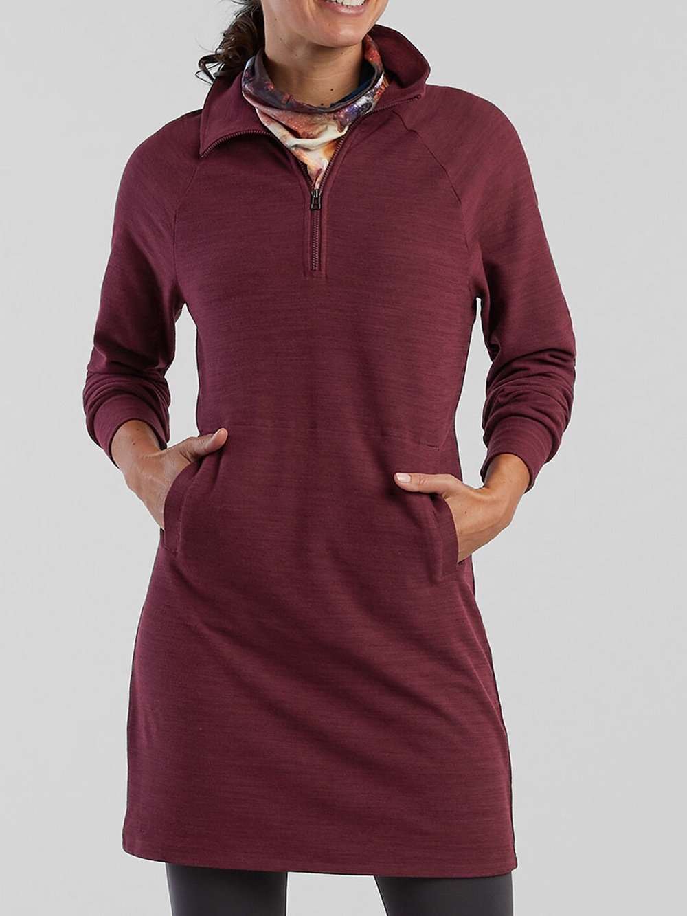 Toad & Co Burgundy Hibernation 1/4 Zip Sweatshirt Dress Size Medium Long Sleeved